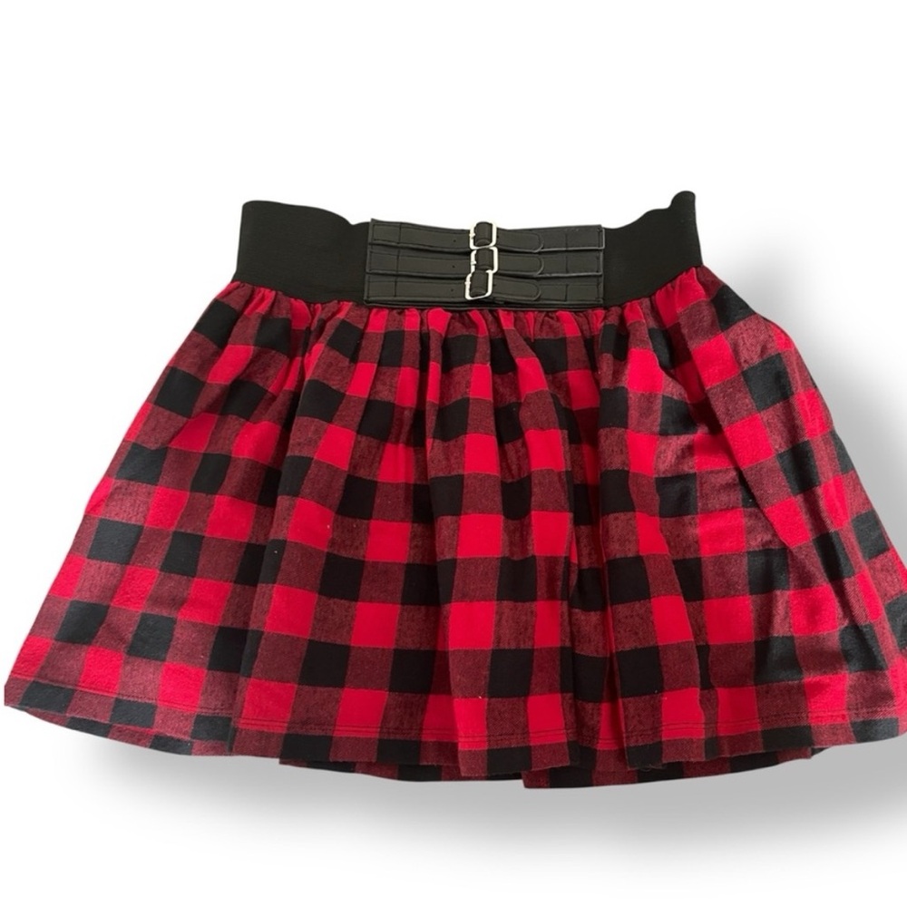 Forever 21 Red and Black Checkered Skater Skirt Medium